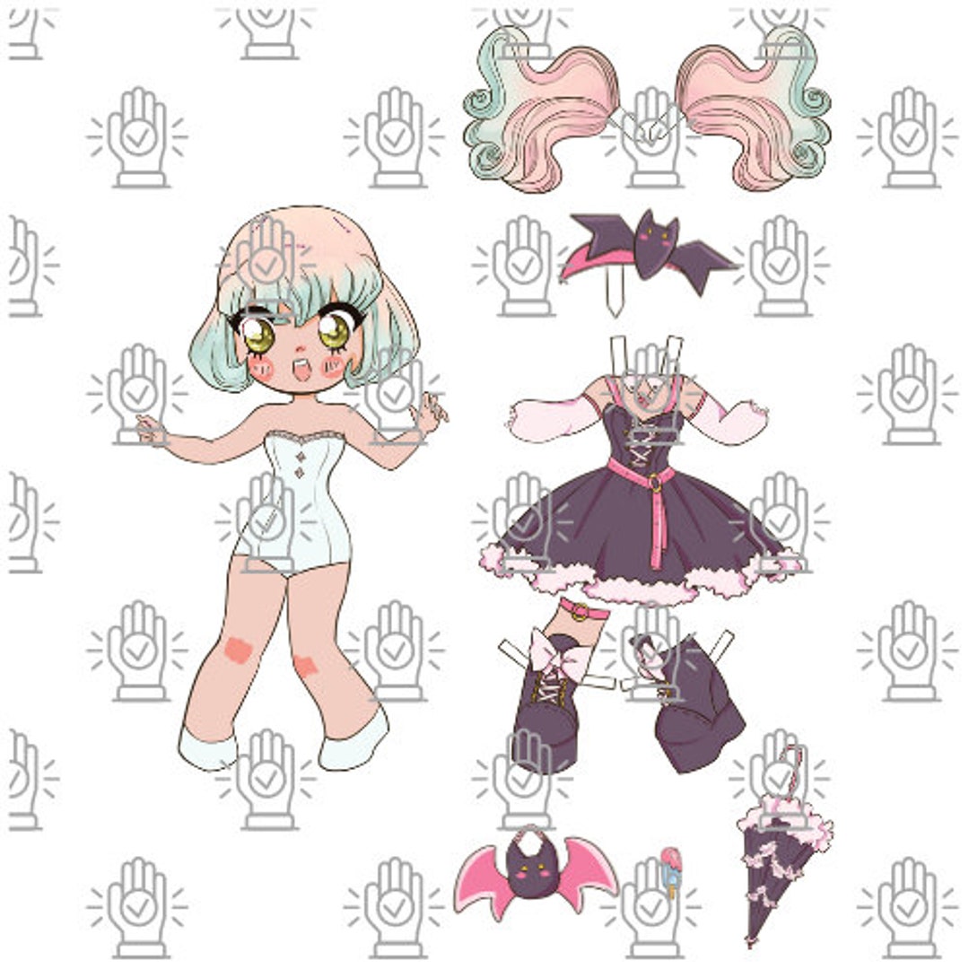 38 Piece Anime Lolita Paper Doll Kawaii Cute Journaling Paper Crafting Pretend Plays Printable Paper Doll Dress up Kit Etsy