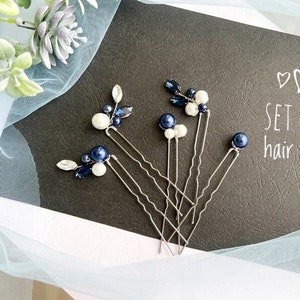 Set of 5 pearl blue bridal hair pins. Wedding Hair Pins. Crystal Hair Pins. Bridal Hairpins. Hair Pins for Wedding Something Blue VF-290