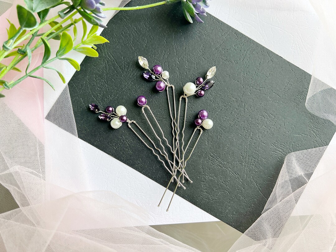 Set of 5 Purple Bridal Hair Pins. Wedding Hair Pins. Crystal Etsy