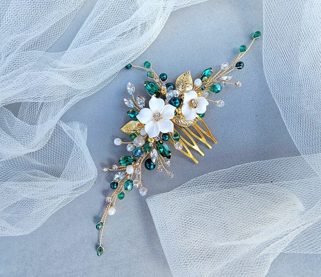Emerald Bridal Hair Comb Green Crystal Hair Comb Green Etsy