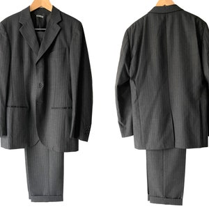 Vintage Mens Striped Dark Grey Wool Suit, 90s Y2k 2000s Italian Design Men's Business Tailored Suit Blazer Regular Fit Plain Trousers imagem 3