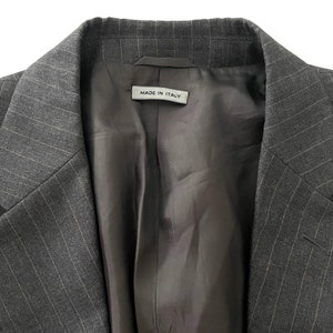 Vintage Mens Striped Dark Grey Wool Suit, 90s Y2k 2000s Italian Design Men's Business Tailored Suit Blazer Regular Fit Plain Trousers imagem 5