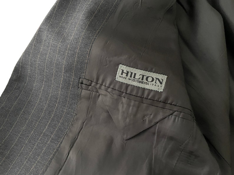 Vintage Mens Striped Dark Grey Wool Suit, 90s Y2k 2000s Italian Design Men's Business Tailored Suit Blazer Regular Fit Plain Trousers imagem 4