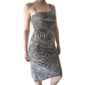 90s Y2k Psychedelic Print Dress, Vintage Asymmetric Illusion Print Sexy Glam Beach Party Midi Dress, Festival Club Rave Outfit Dressing