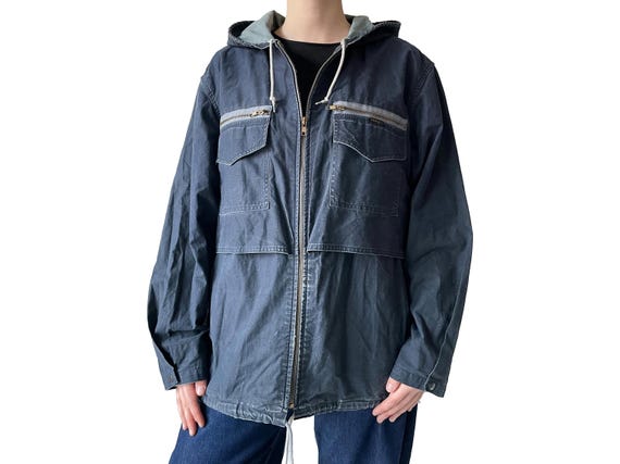 90s Vintage Navy Blue Light Jacket Oversize Unisex Gorpcore Utility Street Style Denim Casual Parka Travel Loose Jacket Windbreaker Oasis Etsy