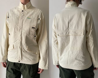 90s Vintage Cream Jacket, Unusual Unisex Gorpcore Utility Street Style Cotton Casual Windbreaker, Travel Adventure Outerwear Field Jacket