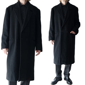 Vintage italiano hombres pura lana abrigo largo, clásico negro mod preppy abrigo hecho en Italia, retro elegante casual largo acogedor chaqueta abrigo