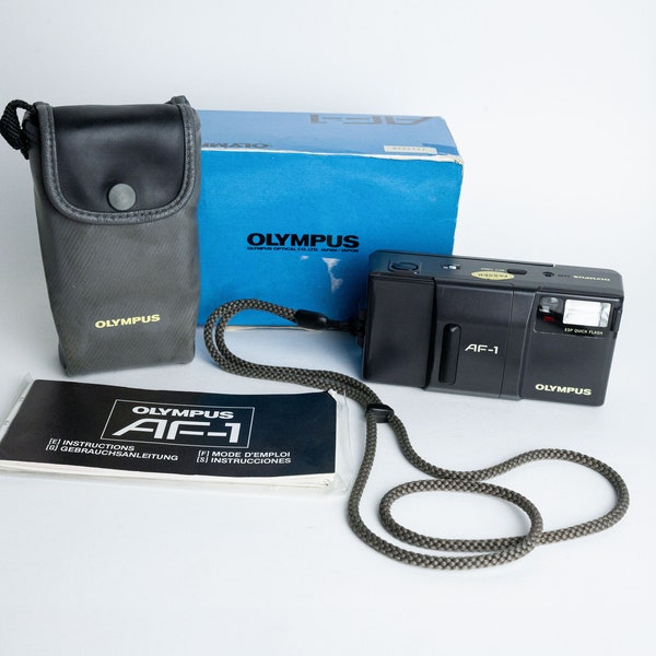 Working Olympus AF-1 f2.8 Point and Shoot 35mm film camera, Vintage 35mm Film Analog Photo Camera Made in Japan + Box + Case + Strap