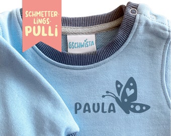 Schmetterling Pullover / Personalisierter Baby Sweater / Oversized Pullover Individuell gestaltbar  / Sweatshirt mit Name / Butterfly /