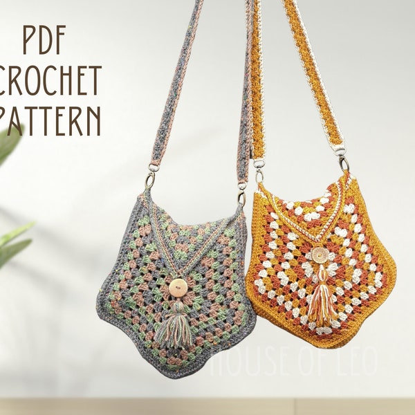 Pixie Messenger Bag Crochet Pattern, PDF pattern, Boho Crochet Bag, Granny Square Crochet Pattern, Cross Body Y2K Bag