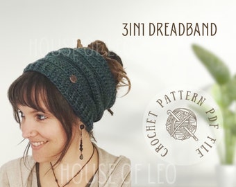 3in1 DreadBand, Crochet Pattern Headband, Crochet Cowl Scarf, Crochet Beanie Pattern, Crochet Headband Pattern, Beginner Crochet Pattern