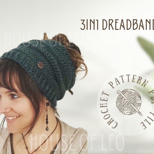 3in1 DreadBand, Crochet Pattern Headband, Crochet Cowl Scarf, Crochet Beanie Pattern, Crochet Headband Pattern, Beginner Crochet Pattern