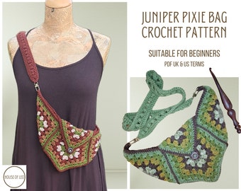 Juniper Pixie Bag Crochet Pattern, Crochet Fanny Pack Pattern, PDF Pattern, Boho Crochet Bag, Granny Square Crochet Pattern, Cross Body Bag