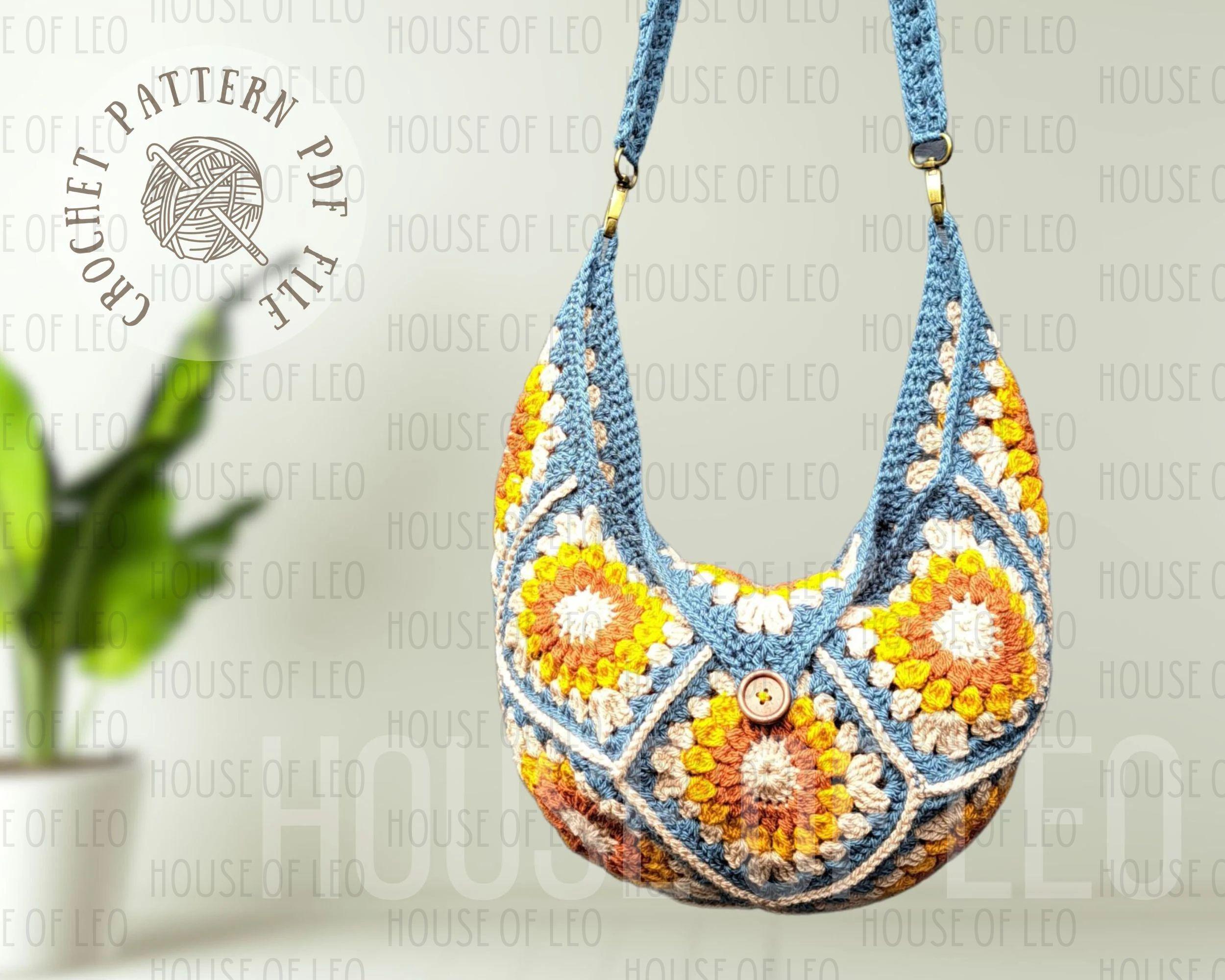 Molly Boho Bag Crochet Pattern, PDF pattern, Boho Crochet Bag, Granny Square Crochet Pattern, Cross Body Slouch Bag