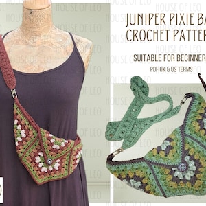 Juniper Pixie Bag Crochet Pattern, Crochet Fanny Pack Pattern, PDF Pattern, Boho Crochet Bag, Granny Square Crochet Pattern, Cross Body Bag