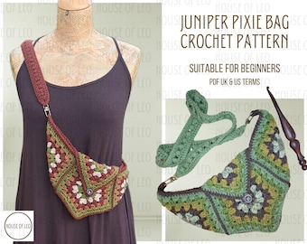 Juniper Pixie Bag Crochet Pattern, Crochet Fanny Pack Pattern, PDF Pattern, Boho Crochet Bag, Granny Square Crochet Pattern, Cross Body Bag