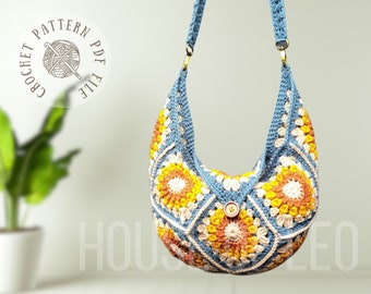 Molly Boho Bag Crochet Pattern, PDF pattern, Boho Crochet Bag, Granny Square Crochet Pattern, Cross Body Slouch Bag