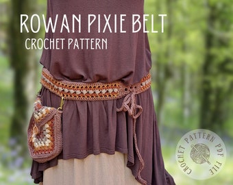 Rowan Pixie Belt Crochet Pattern, Crochet Fanny Pack Pattern, PDF Pattern, Boho Crochet Pocket Belt, Granny Square Crochet Pattern,