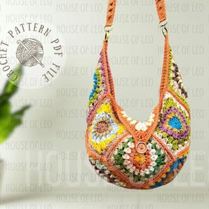 Molly Boho Bag Crochet Pattern, PDF pattern, Boho Crochet Bag, Granny Square Crochet Pattern, Cross Body Slouch Bag