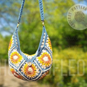 Molly Boho Bag Crochet Pattern, PDF pattern, Boho Crochet Bag, Granny Square Crochet Pattern, Cross Body Slouch Bag