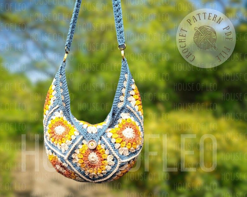 Molly Boho Bag Crochet Pattern, PDF pattern, Boho Crochet Bag, Granny Square Crochet Pattern, Cross Body Slouch Bag