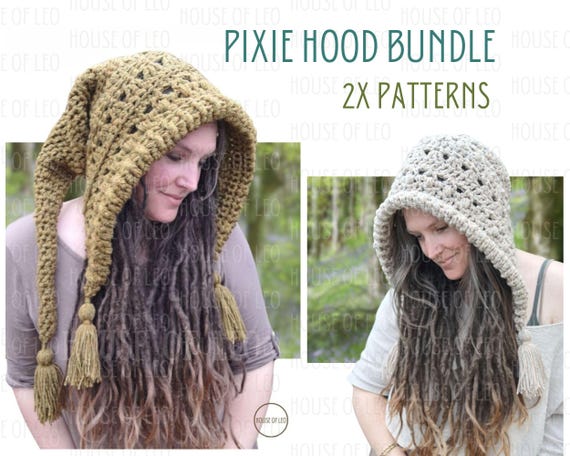 Crochet Patterns Pixie Hood Bundle, 2x Pixiecore Hood, Crochet Hat Pattern,  Fairycore hood, Crochet PDF Pattern, Pattern Bundle
