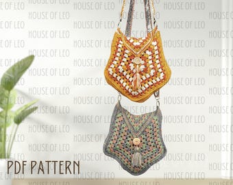Pixie Messenger Bag Crochet Pattern, PDF pattern, Boho Crochet Bag, Granny Square Crochet Pattern, Cross Body Y2K Bag