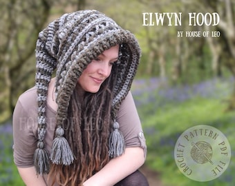 Elwyn Hood Crochet Pattern, Pixiecore Hood, Crochet Hat Pattern, Fairycore hood, Crochet PDF Pattern