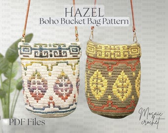 Mosaic Crochet Pattern Hazel Boho Bag , PDF pattern, Boho Bucket Crochet Bag, Mosaic Crochet Pattern, Cross Body Slouch Bag