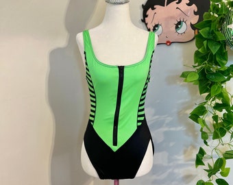 Retro 80's Neon & Green Bathing Suit | Neon Bathing Suit