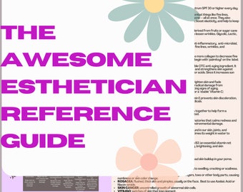 8.5"x11" Printable Esthetician Quick Reference Guide. Keep the essentials at your fingertips. Products, Peels, PH, Skin Layers, Fitzpatrick