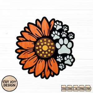 Sunflower Paw SVG – Laser Cut File for Pet Lovers or Floral Decor – Glowforge Cricut Compatible – Dog Cat Paw Wall Sign – Instant Download