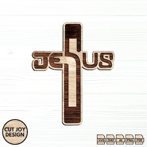 Jesus Cross SVG – Layered Christian Laser Cut File for Glowforge or Cricut – Faith Wall Art – Hangable Sign – Instant Digital Download