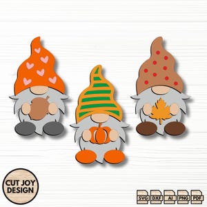 Fall Gnome Laser Cut File Bundle | 3 Layered Gnome SVG for Glowforge & Cricut | Autumn Decor Cut Files | Pumpkin Leaf Acorn Signs