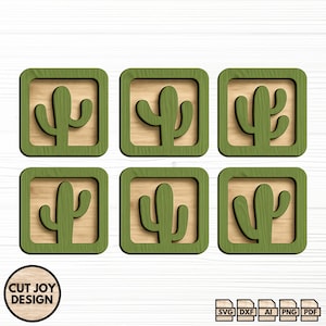 Cactus Coaster Set - Laser Cut Designs, Coaster Bundle, SVG Cactus Designs, DIY Cactus Decor, Laser-ready Coaster Files, Coaster Designs