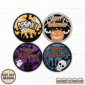 Halloween Circle Sign SVG Bundle, Round Door Hanger Laser Cut Files, Spooky Halloween Wall Decor, Glowforge Cricut Silhouette Files