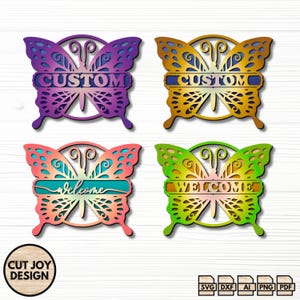 Custom Butterfly Welcome Sign SVG – Layered Laser Cut File for Glowforge, Cricut, xTool – DIY Spring Door Hanger for Nature Lovers