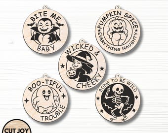 Halloween Ornament SVG Laser Cut Bundle: Witch, Ghost, Pumpkin (Digital Download