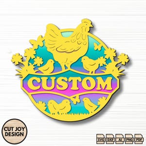 Hen and Chicks Welcome Sign SVG – Custom Sign SVG – Laser Cut Files for Glowforge, Cricut – Farm Door Hanger SVG for Farmhouse Decor