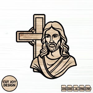 Croce di Gesù Grazioso in formato SVG - File di Silhouette Art, File di Croce con Taglio Laser, Silhouette di Gesù in formato SVG, File di Incisione Laser di Gesù, File di Croce di Gesù