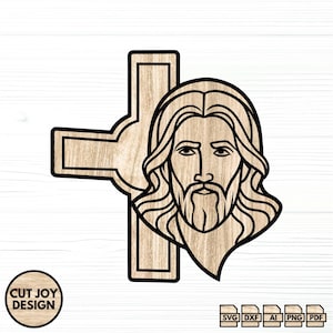 Jesus with Cross SVG – Christian Laser Cut File for Spiritual Wall Decor – Glowforge Cricut Compatible – Instant Digital Download