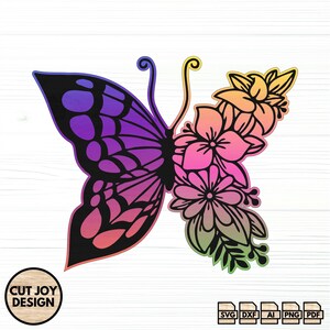 Butterfly and Flowers SVG – Laser Cut File for Spring or Nature Decor – Glowforge Cricut Compatible – Instant Digital Download