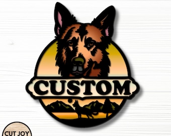 Tabliczka powitalna z owczarkiem niemieckim SVG: niestandardowy wieszak na drzwi, plik wycinany laserowo