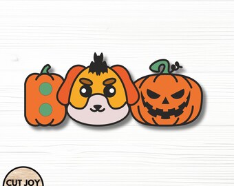 Plik SVG z wycinanym laserowo napisem „Halloween dla psa”: Znak „Boo Pumpkin Bat” (pobieranie cyfrowe)