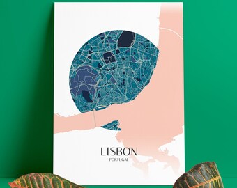 Printable Lisbon Circle Map Minimalist Poster