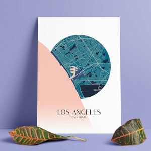 Poster minimalista stampabile con mappa circolare di Los Angeles