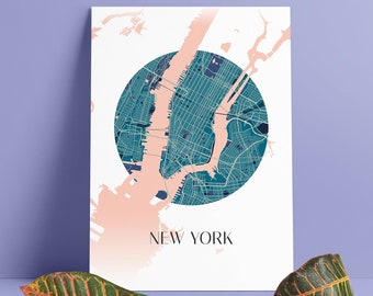 Printable New York Circle Map Minimalist Poster