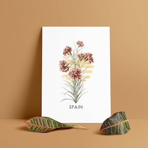 Printable Spain Red Carnation Flowers of the World Minimalist Poster