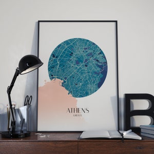Printable Athens Circle Map Minimalist Poster