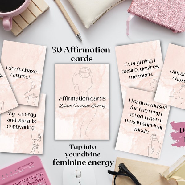 30 Affirmations cards, Printables, Manifestation cards, divine feminine energy, law of attraction, digital